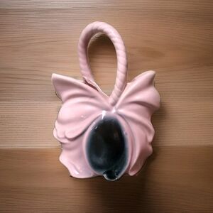 Vintage Cameron Clay Pottery Flower Basket Pink & Black